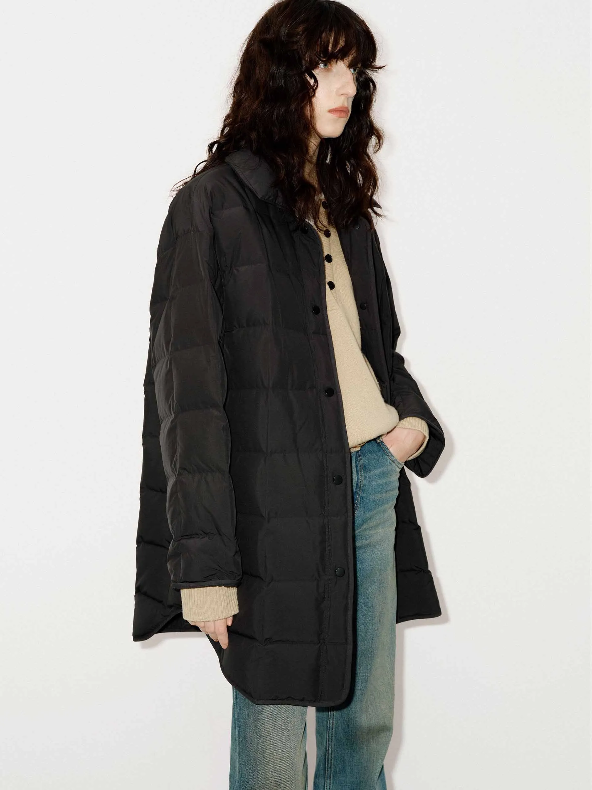 Lapel Collar Midi Puffer Coat