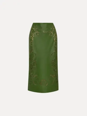 Laser Cut Floral Leather Pencil Skirt