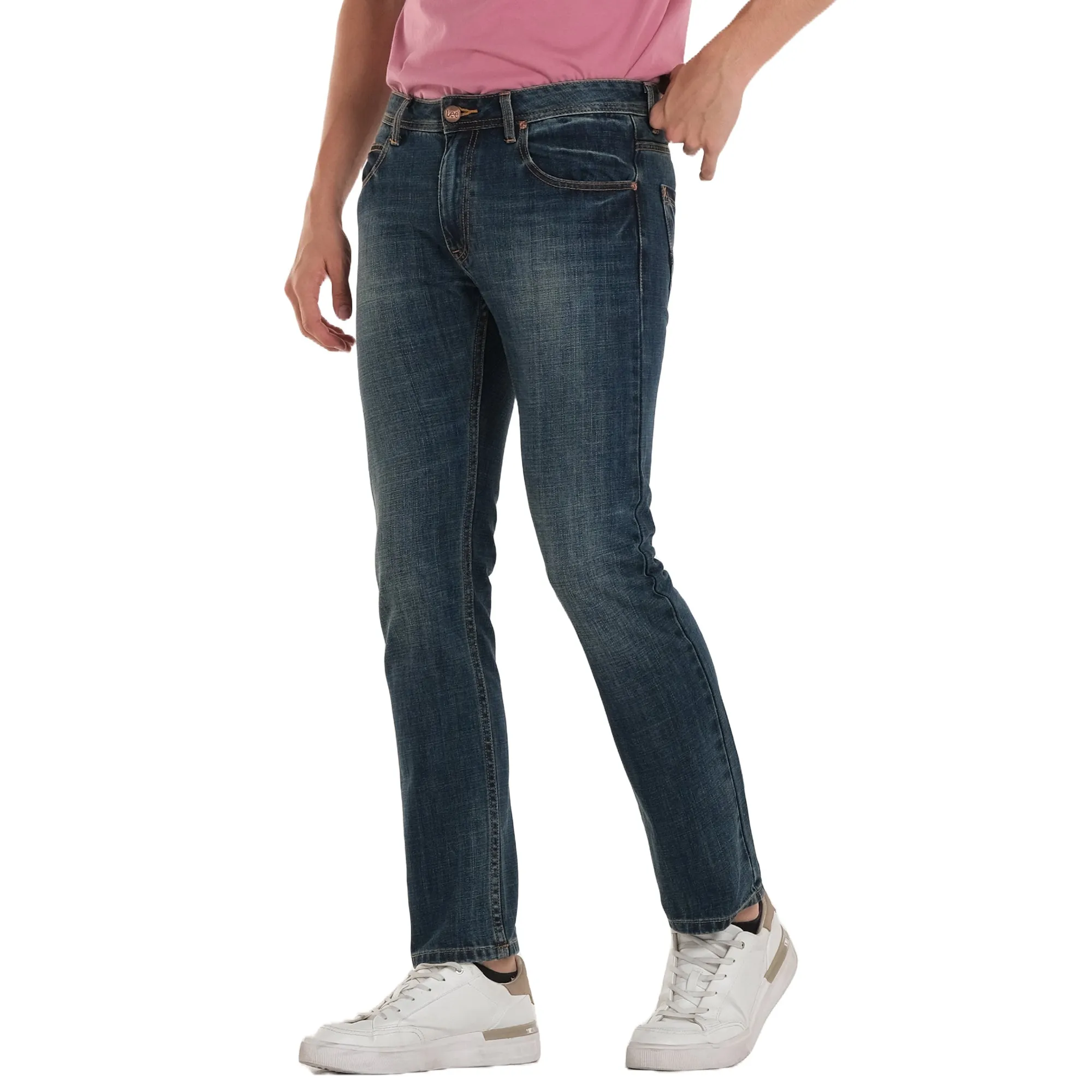 LEE POWELL FIT DENIM JEANS FOR MEN IN VINTAGE WORN