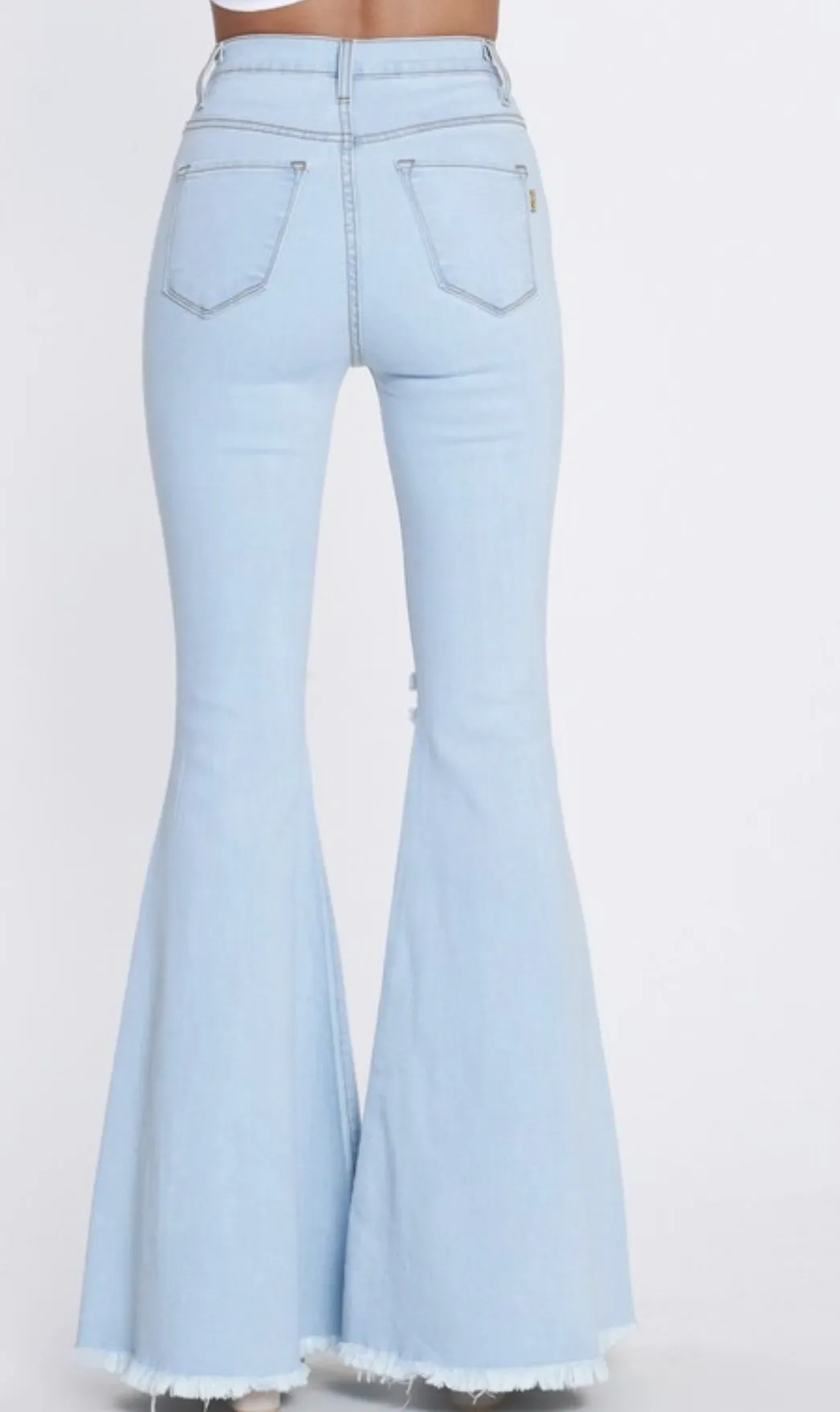 Light Stone Highwaisted Distressed Bell Bottoms