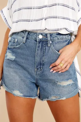 Live Again Medium Wash Distressed Denim Shorts