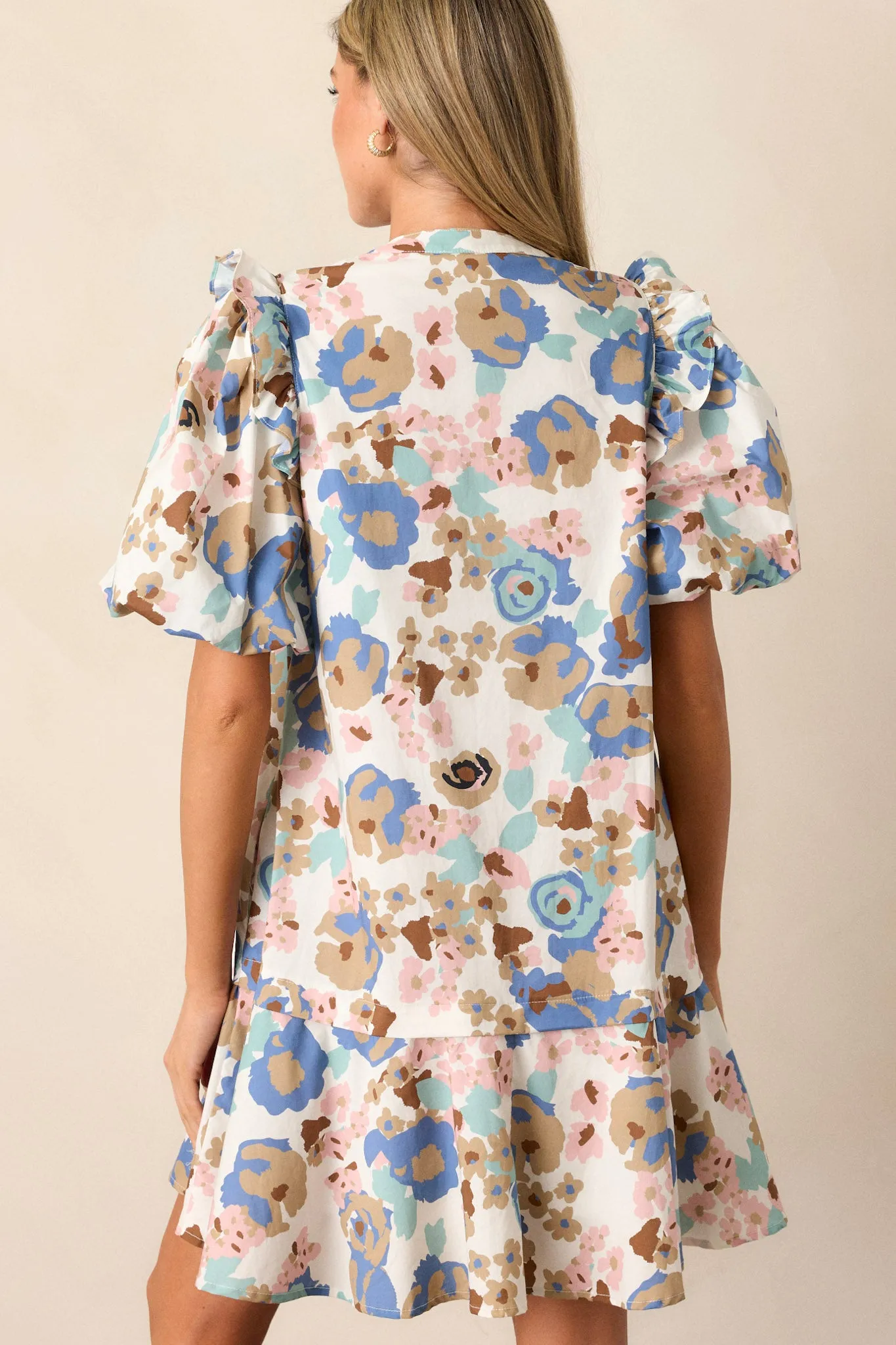 Look The Part 100% Cotton Ivory Floral Puff Sleeve Mini Dress