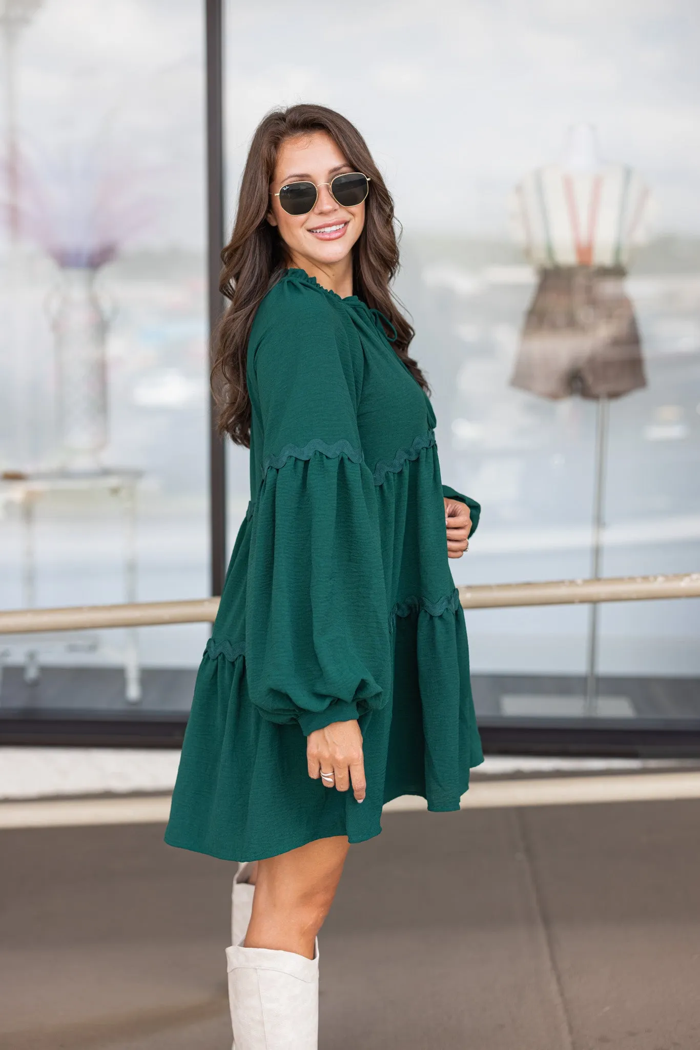 Lovely Tiered Hunter Green Dress