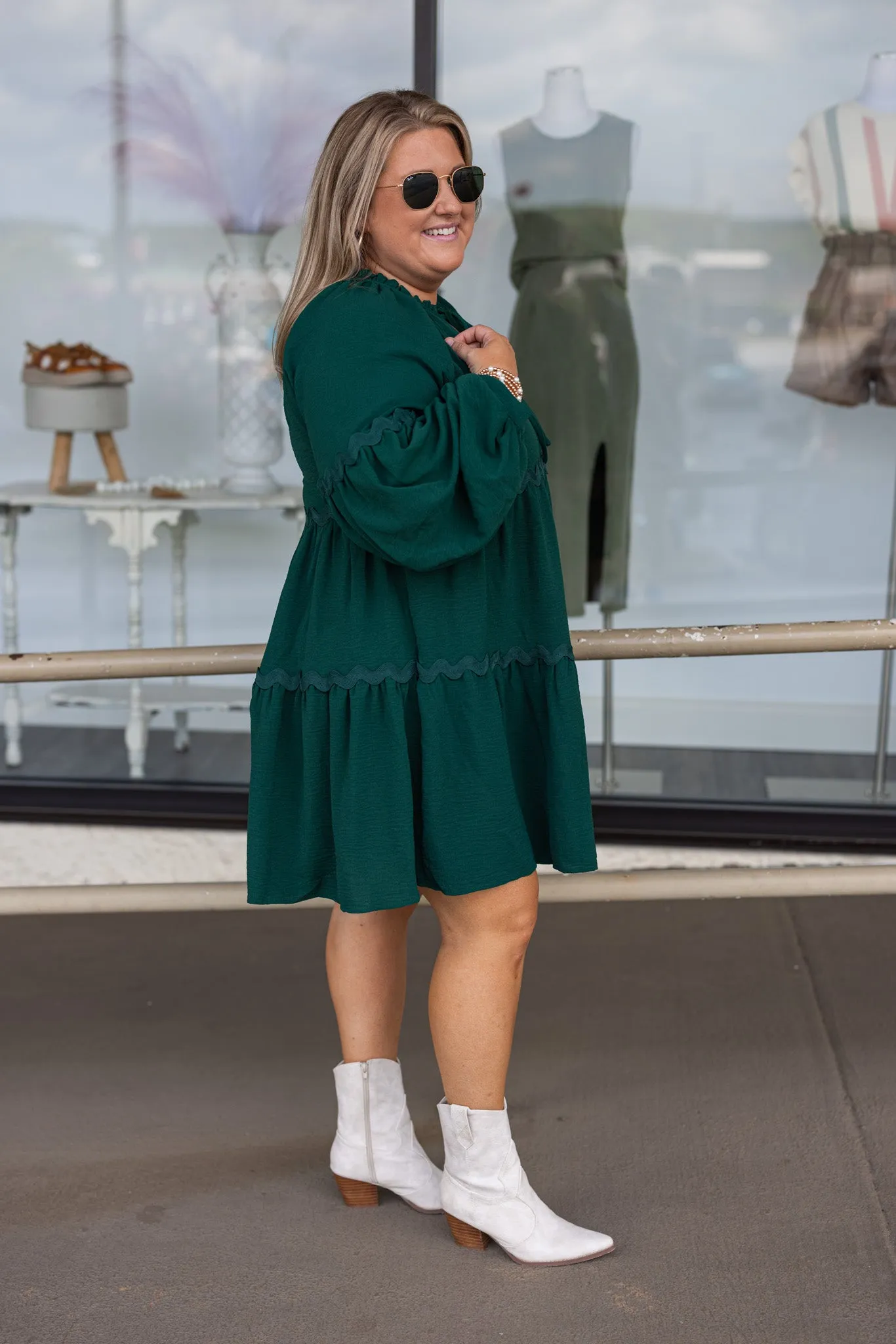 Lovely Tiered Hunter Green Dress