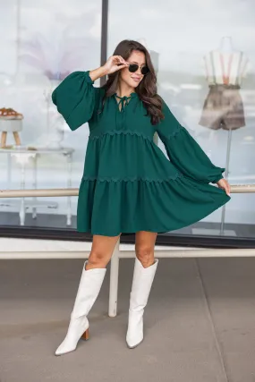 Lovely Tiered Hunter Green Dress