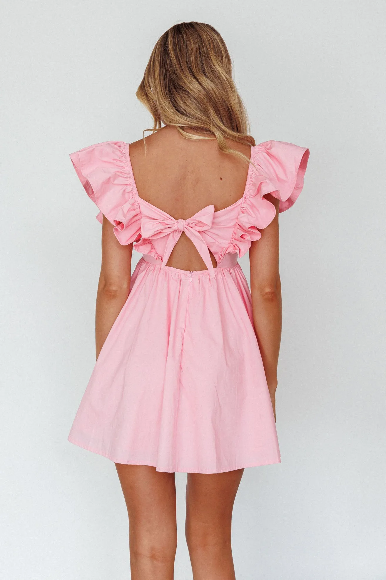 Marlina Ruffle Sleeve Babydoll Mini Dress Soft Pink