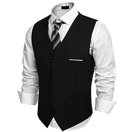 Men's Business Suit Vest Slim Fit Dress Wedding Waistcoat (Wt (S_Black))