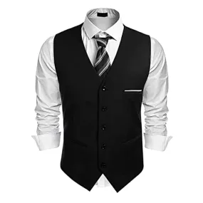 Men's Business Suit Vest Slim Fit Dress Wedding Waistcoat (Wt (S_Black))