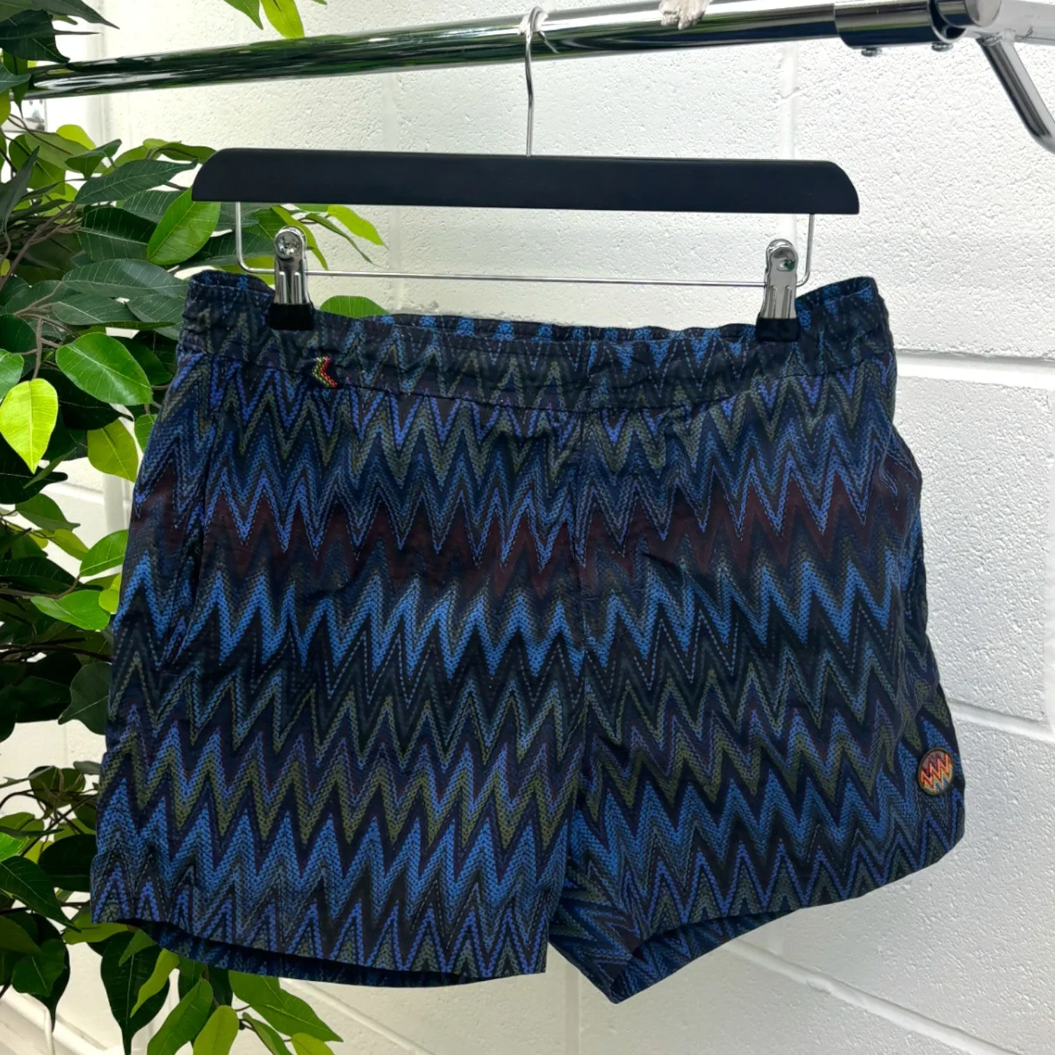 Men's Chevron Print Swim Shorts Blue Size S