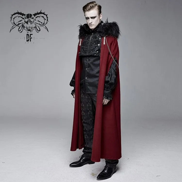 Men's Goth Fur Collar Red Cloak