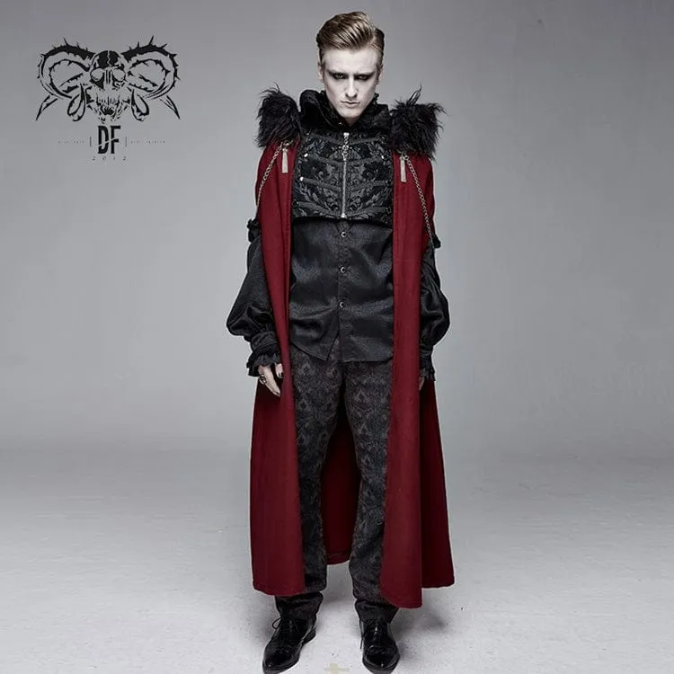 Men's Goth Fur Collar Red Cloak