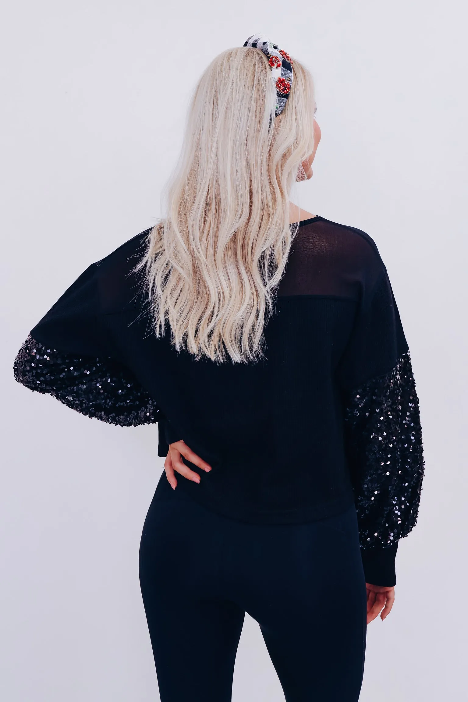 Mesmerizing Sequin Sleeve Crop Top - Black