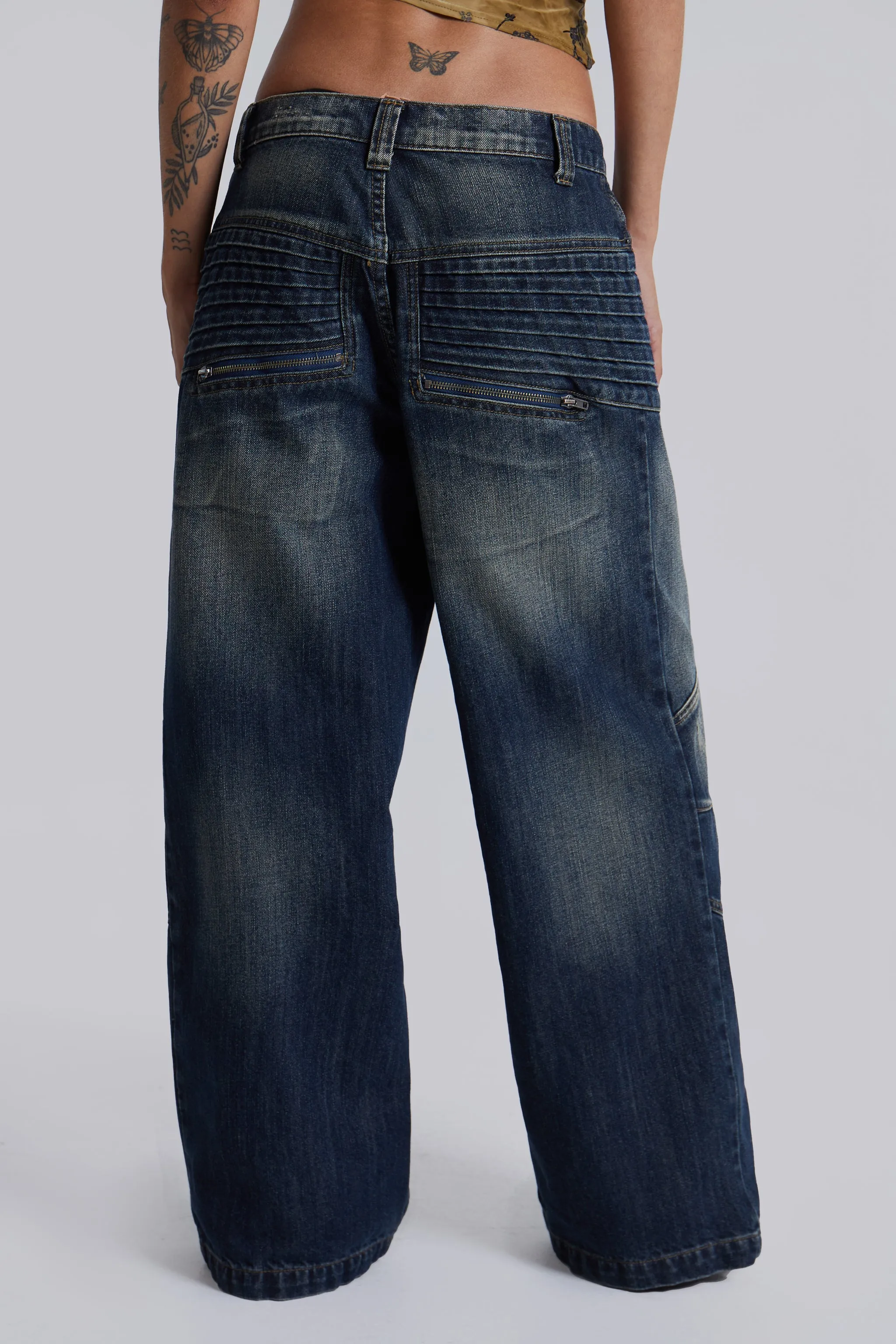 Mid Blue Crash Biker Colossus Jeans