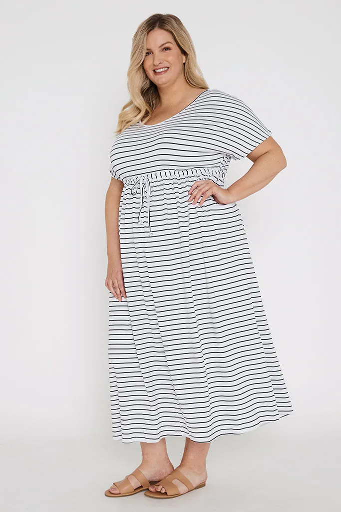 Mila Maxi Dress - White & Black Stripe