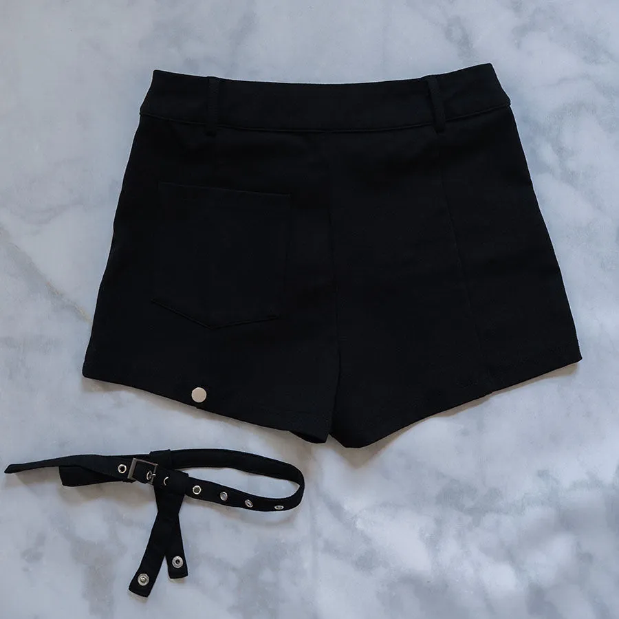 Milk Tea Pleather Detail Leg Strap Shorts