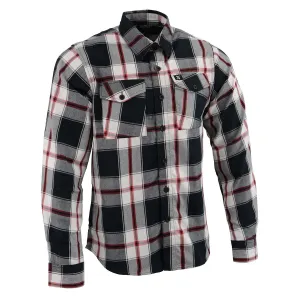 Milwaukee Leather Men's Flannel Plaid Shirt Black and White with Red Long Sleeve Cotton Button Down Shirt MNG11625