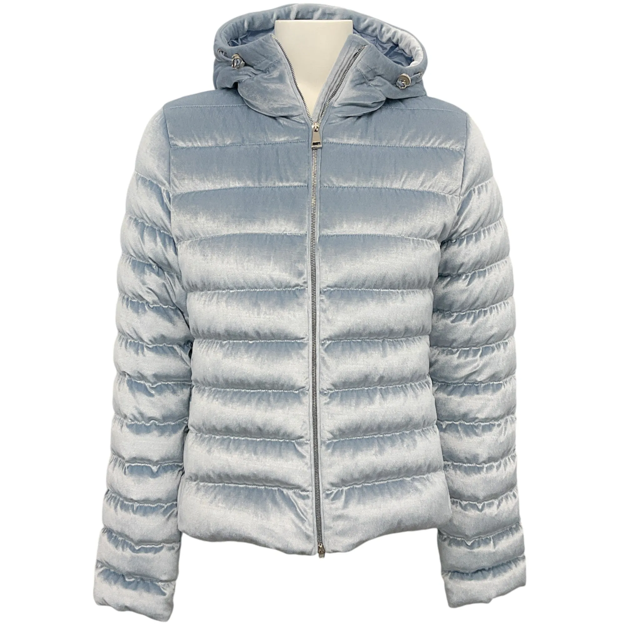 Moncler Light Blue Velour Hooded Puffer Jacket