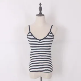 New knitted Striped Tank Tops Women Summer Camisole Vest simple Stretchable Ladies V Neck Slim Sexy Strappy Camis Tops  A-002