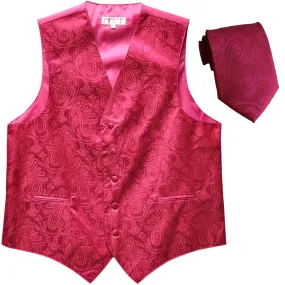 New Men's Formal Vest Tuxedo Waistcoat_2.5" skinny necktie paisley pattern hot pink