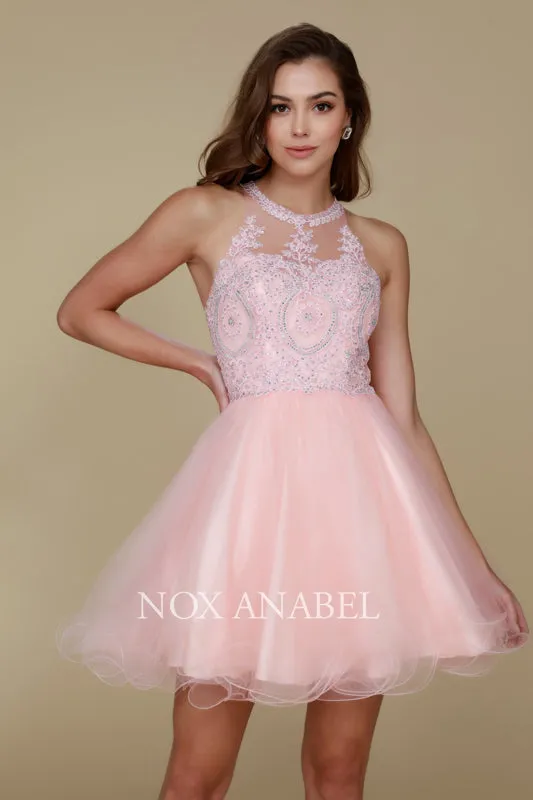 NOX ANABEL B652 Embroidered Bodice Tulle Short Cocktail Dress