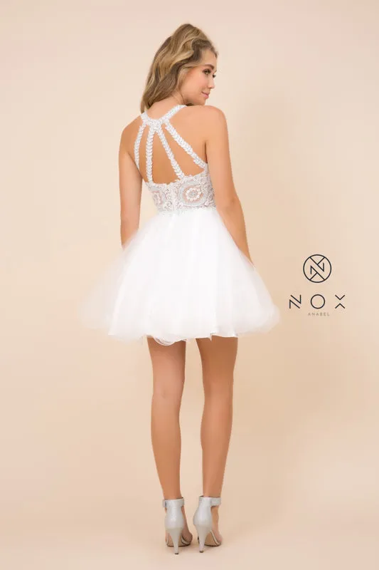 NOX ANABEL B652 Embroidered Bodice Tulle Short Cocktail Dress