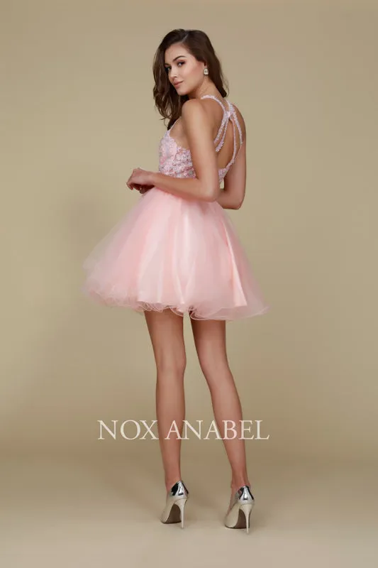 NOX ANABEL B652 Embroidered Bodice Tulle Short Cocktail Dress