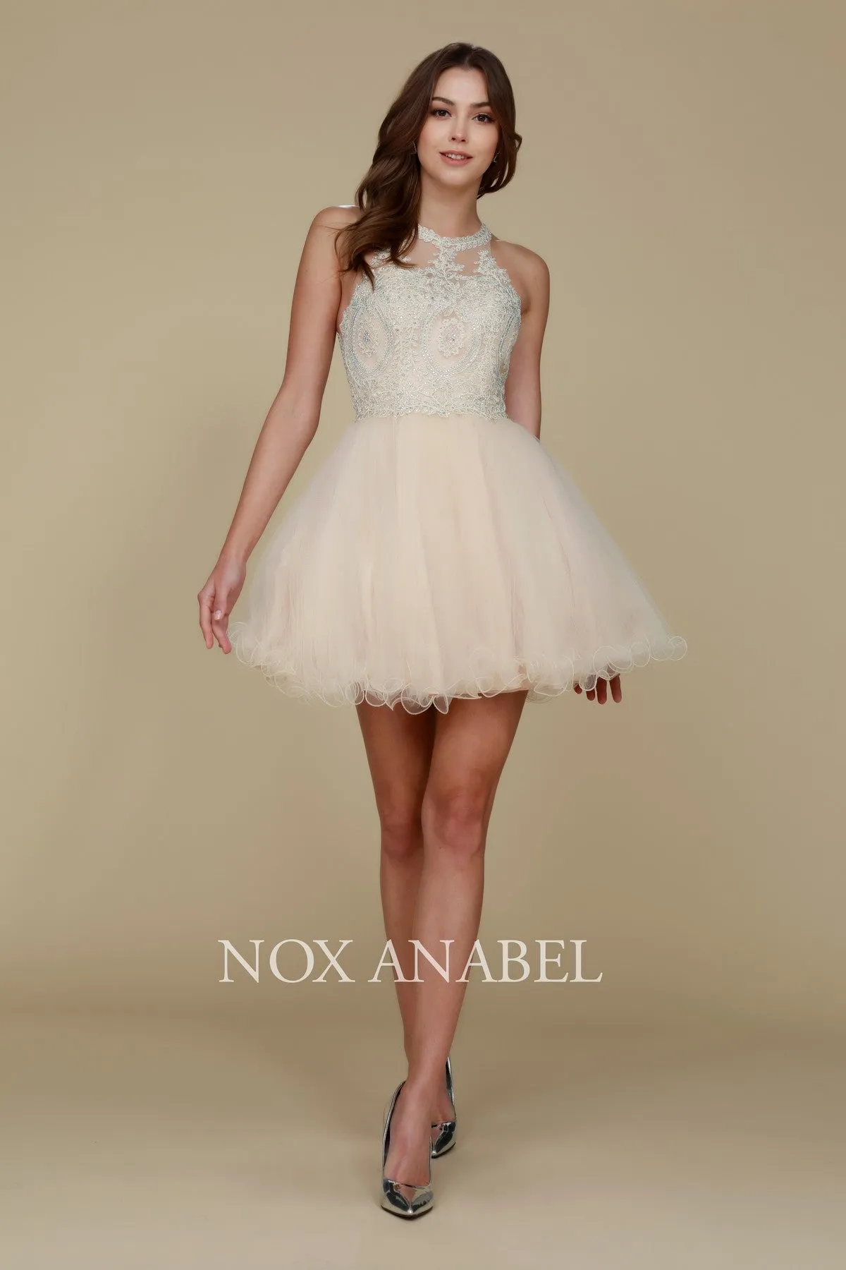 NOX ANABEL B652 Embroidered Bodice Tulle Short Cocktail Dress