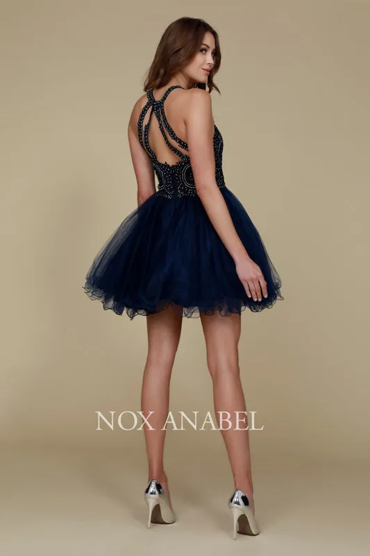 NOX ANABEL B652 Embroidered Bodice Tulle Short Cocktail Dress