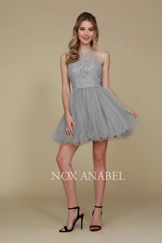 NOX ANABEL B652 Embroidered Bodice Tulle Short Cocktail Dress