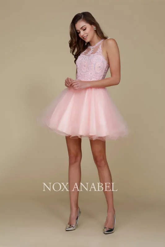 NOX ANABEL B652 Embroidered Bodice Tulle Short Cocktail Dress