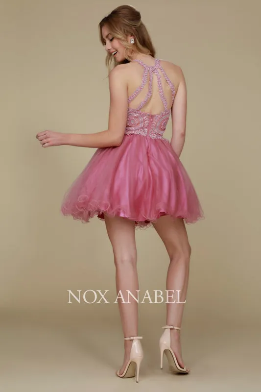 NOX ANABEL B652 Embroidered Bodice Tulle Short Cocktail Dress