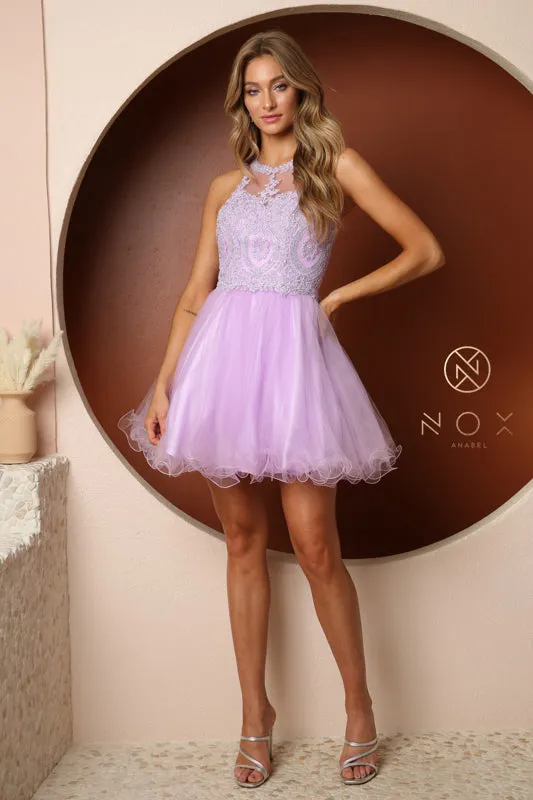 NOX ANABEL B652 Embroidered Bodice Tulle Short Cocktail Dress