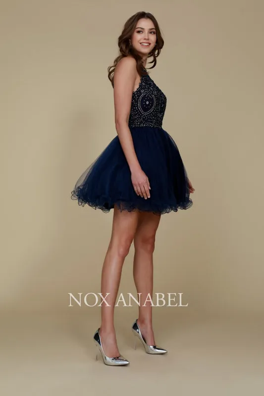 NOX ANABEL B652 Embroidered Bodice Tulle Short Cocktail Dress