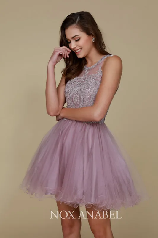 NOX ANABEL B652 Embroidered Bodice Tulle Short Cocktail Dress