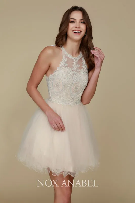 NOX ANABEL B652 Embroidered Bodice Tulle Short Cocktail Dress