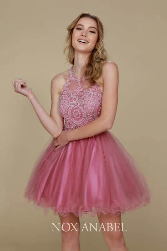 NOX ANABEL B652 Embroidered Bodice Tulle Short Cocktail Dress