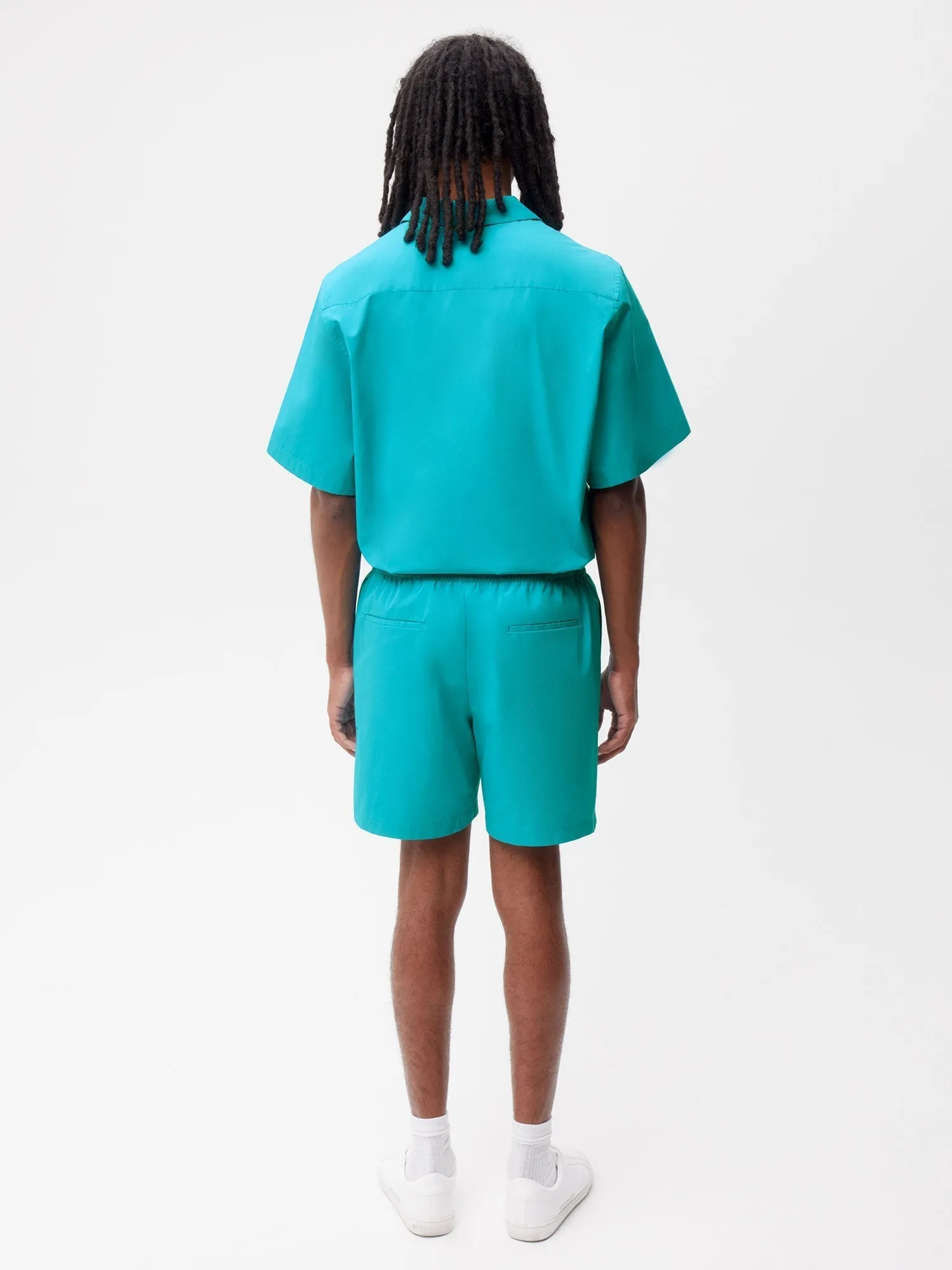 Organic Cotton Poplin Elasticated Shorts—peacock blue