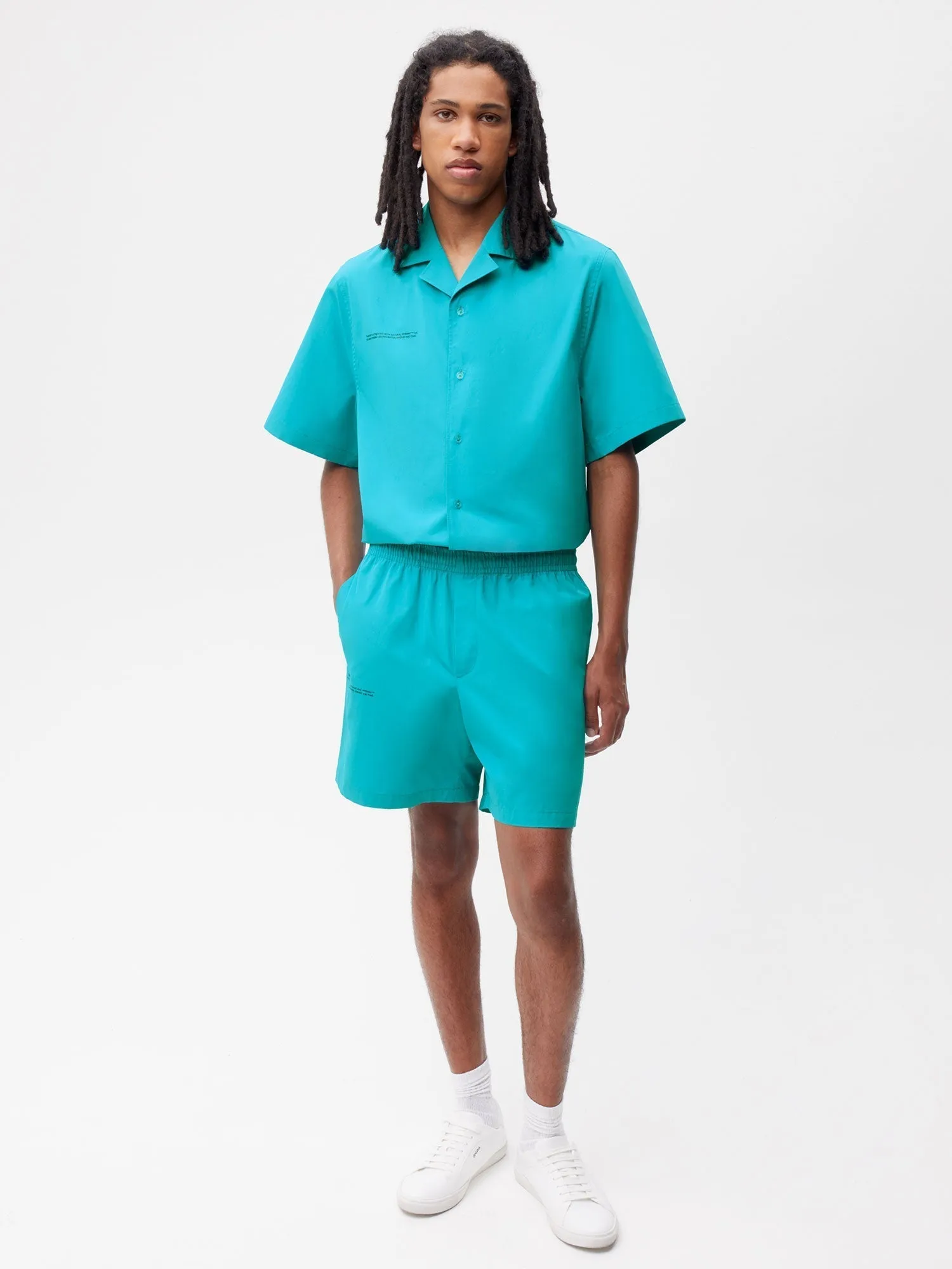 Organic Cotton Poplin Elasticated Shorts—peacock blue