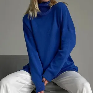 Oversized Turtleneck Pullover Sweater with Side Split