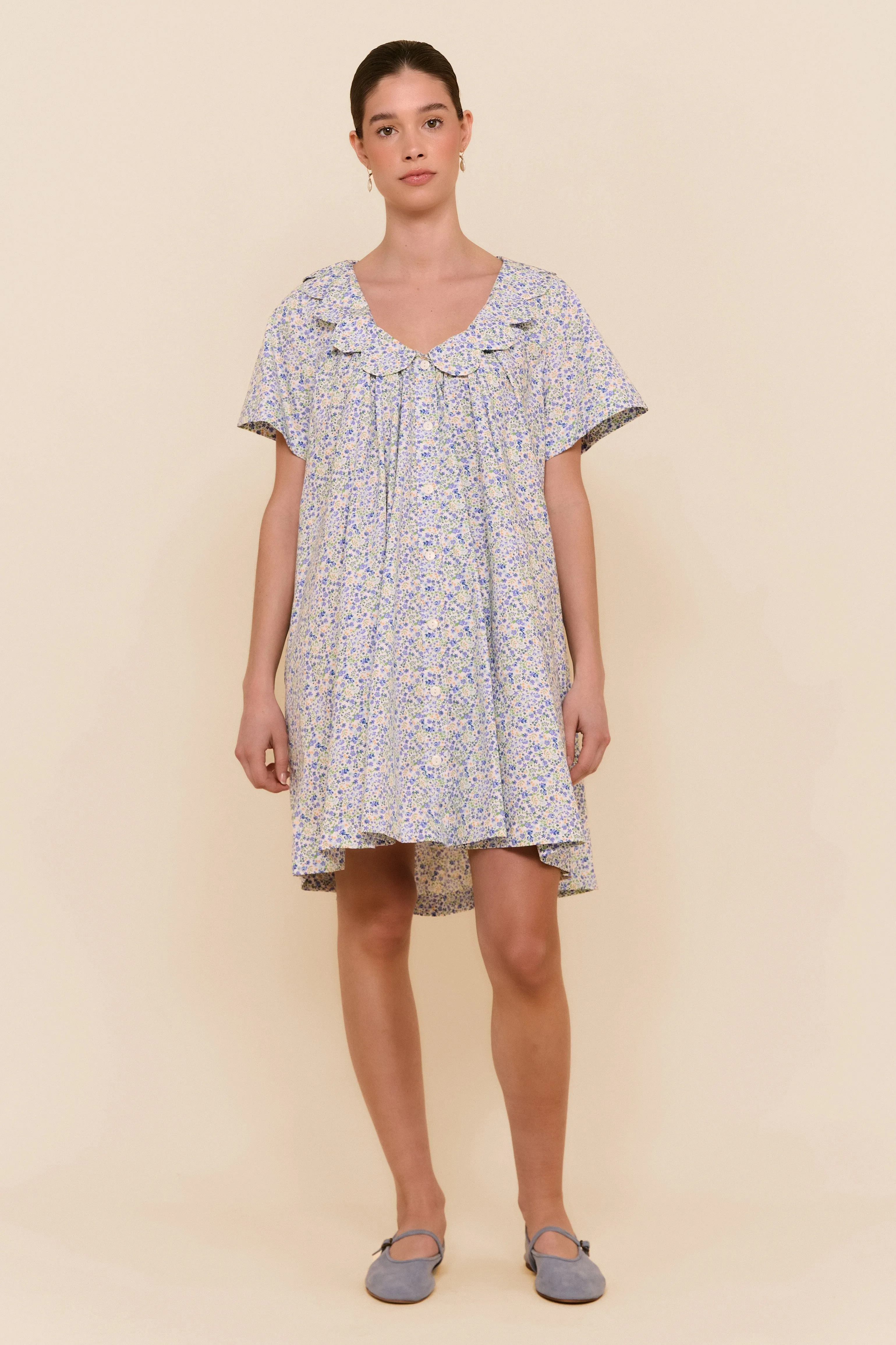 Penelope Lounge Dress - Cotton - Floret Blue