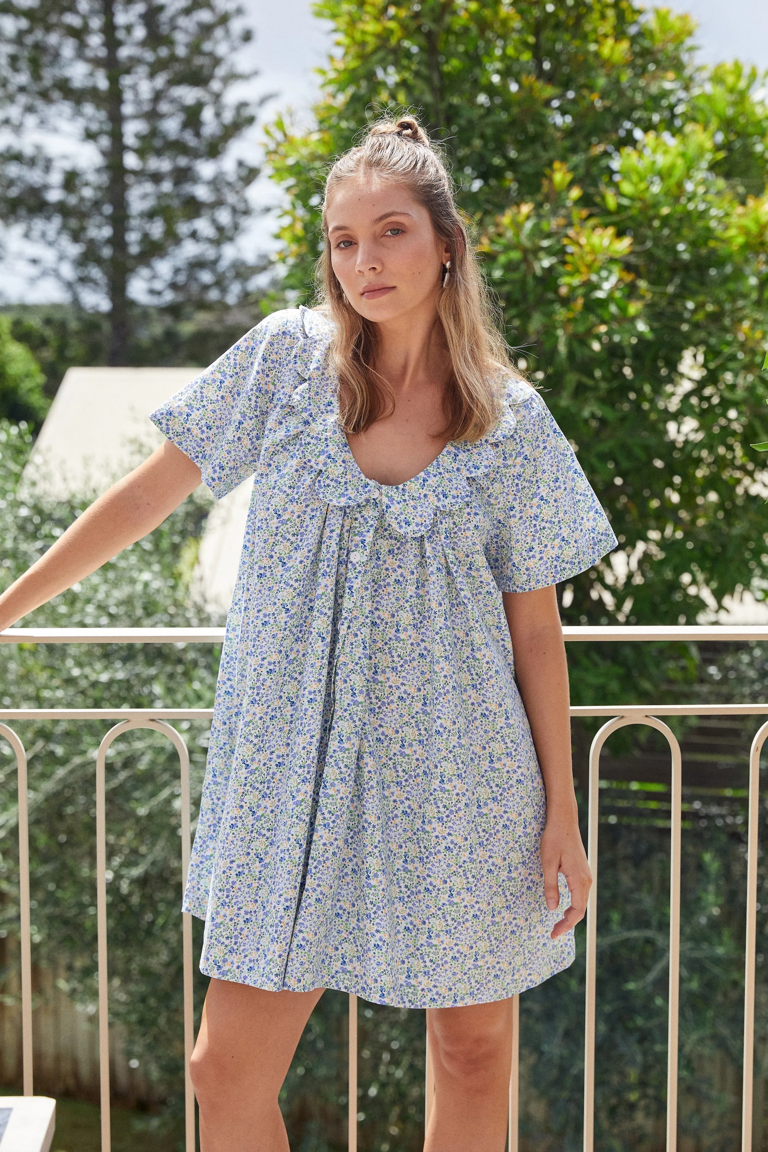 Penelope Lounge Dress - Cotton - Floret Blue