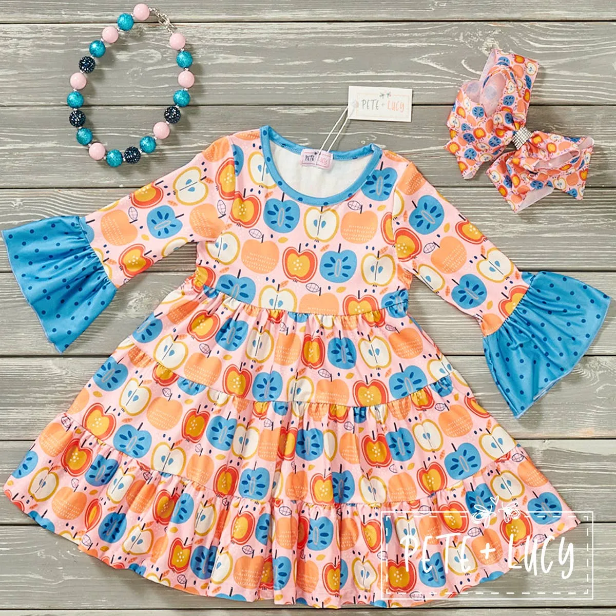 PETE   LUCY Folkloric Fruit Long Sleeve Ruffle Dress 3T