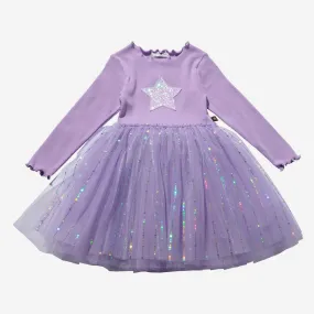 Petite Hailey Pastel Star Tutu L/S Dress - Purple