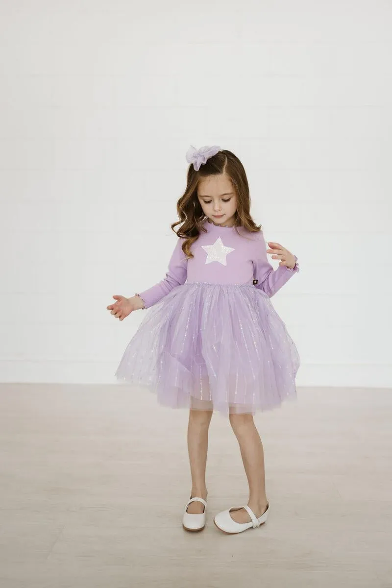 Petite Hailey Pastel Star Tutu L/S Dress - Purple