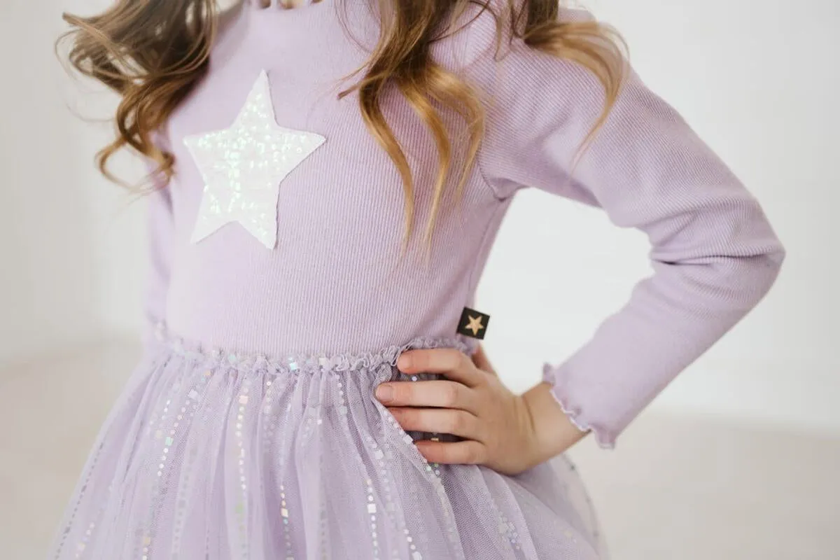 Petite Hailey Pastel Star Tutu L/S Dress - Purple