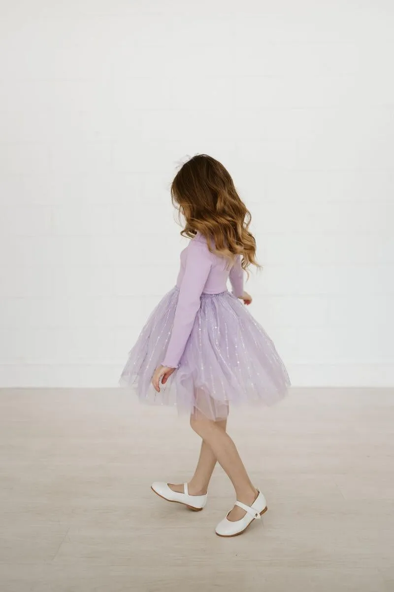 Petite Hailey Pastel Star Tutu L/S Dress - Purple