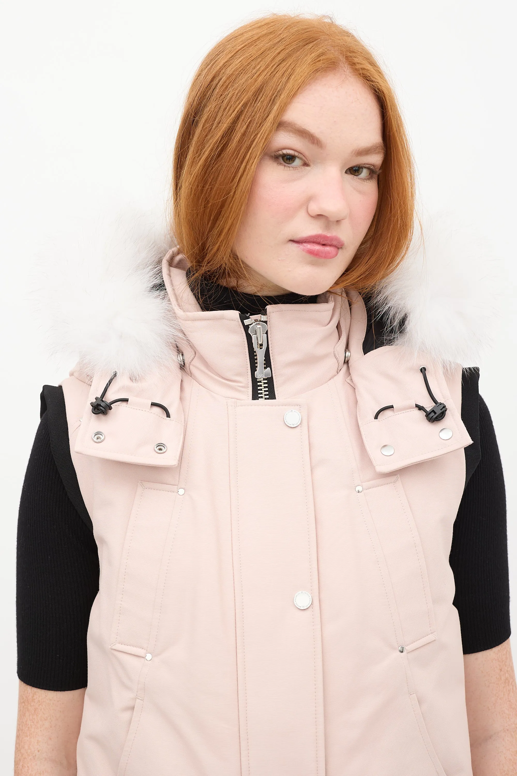 Pink Liberty Down & Fur Hood Vest