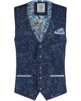 Pique Floral Waistcoat - Navy