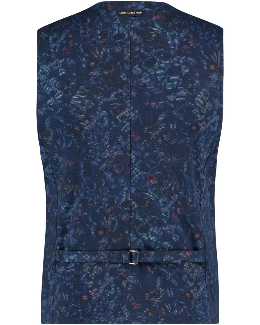 Pique Floral Waistcoat - Navy