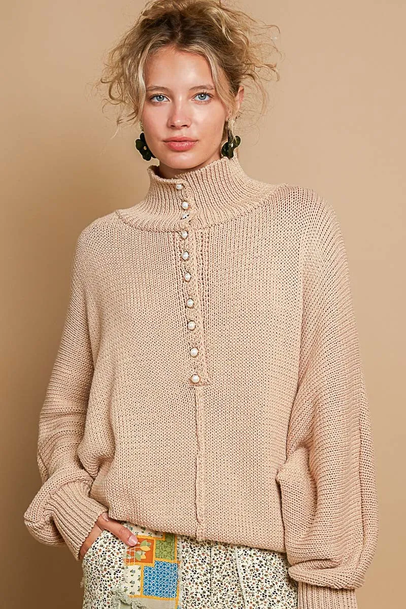 POL Pearl Detail Turtleneck Long Sleeve Sweater